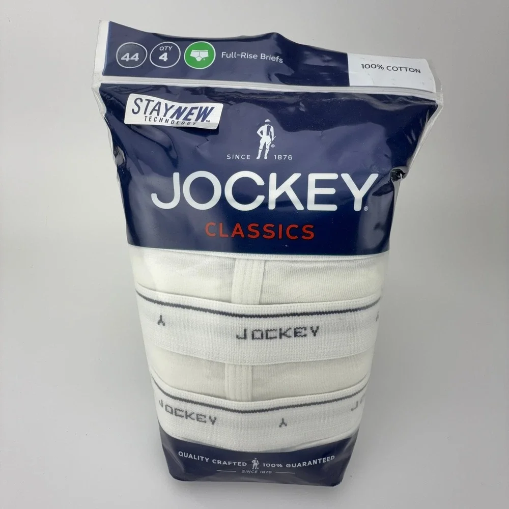 Jockey Classics Mens 4-Pack Full-Rise Briefs White 100%‎ Cotton Size 44 9965/100